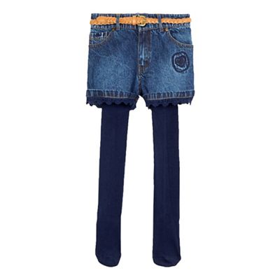 Mantaray Girls' blue denim shorts with tights